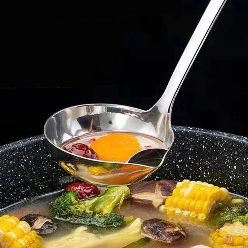 Stainless Steel Colander Spoon Soup Kitchen Gravy Filter Oil Fat Separator Ladle