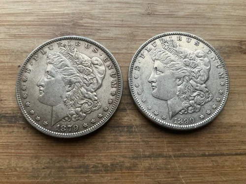 US Morgan Silver Dollars 2 coins circulated details Pre 1904 Lot M15