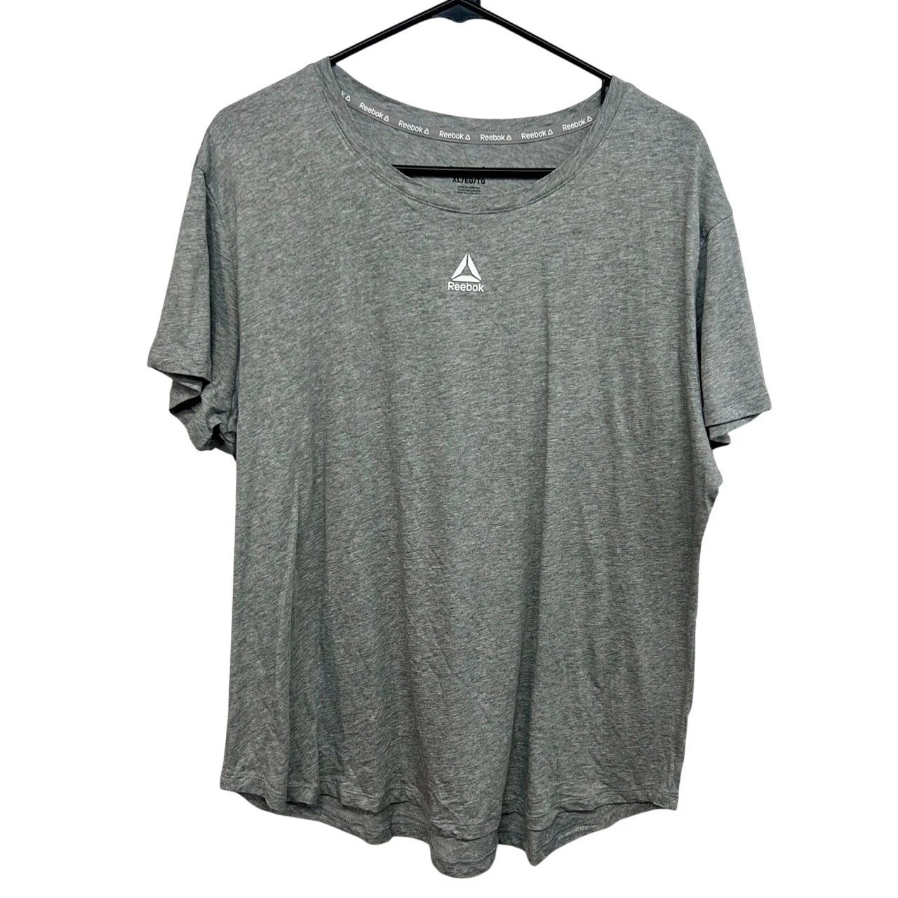 Reebok XL Gray Logo Crewneck TShirt Athletic Training Sport Streetwear Y2K Revia