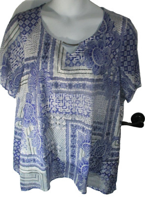 JM COLLECTION Blouse Size 3X Multi-color Zig Zag Perforated Floral Overlay SS