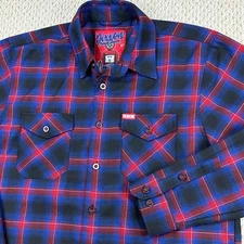 Dixxon Flannel Hometown Mens L Red Blue Black Plaid Long Sleeve Button Up Shirt