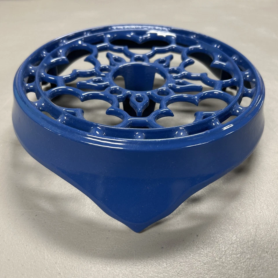 Le Creuset Trivet Warmer Pot Stand Cast Iron Enamel Candle Dark Blue France - Image 4 of 4