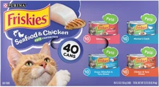 Purina Friskies Pate Wet Cat Food Seafood & Chicken Variety Pack, 5.5 oz 40 Cans