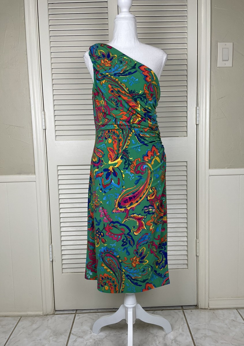 Lauren Ralph Lauren Dress One Shoulder Bodycon Festive Green