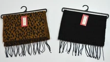 Lot Of Two Womens Waverly Scarf Black And Brown Animal Print With Fringe