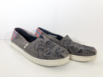 Toms Shoes Youth Womens Gray Sesame Street Canvas Shoes Slip ons  Flats
