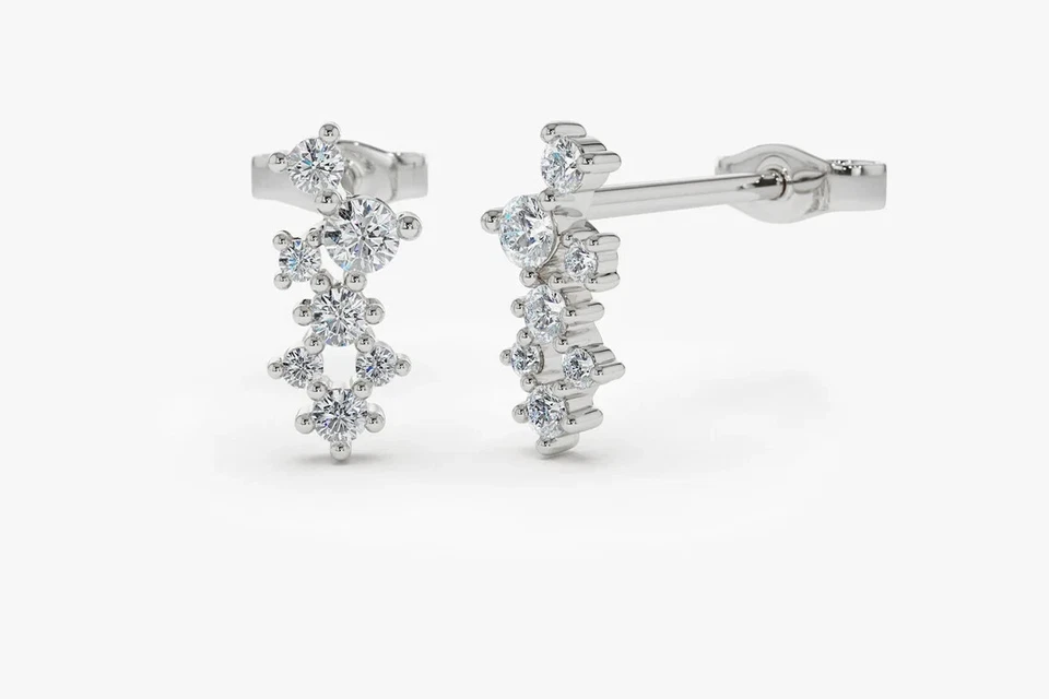 925 Sterling Silver Moissanite Dainty Cluster Studs Women Earrings Duty Free - Image 4 of 4