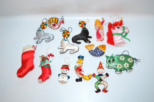Vintage Chinese Embroidered Satin Christmas Ornaments Lot of  13 - Picture 1 of 17