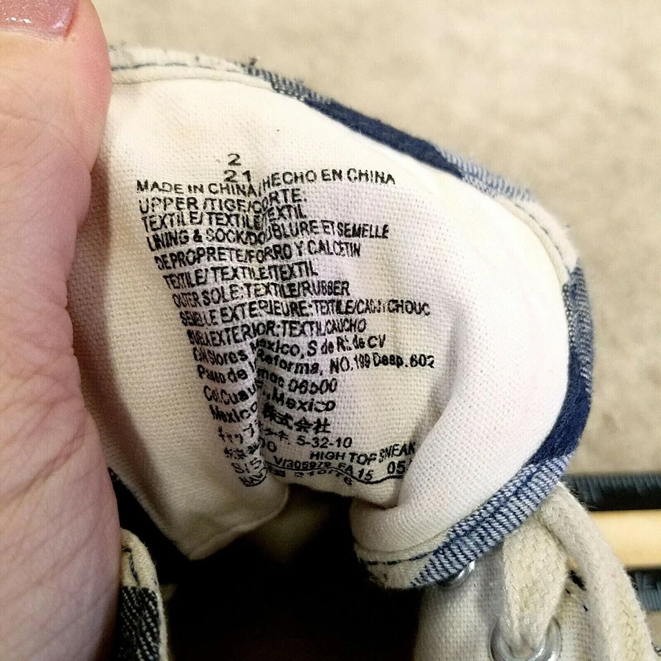 Old Navy Big Boys V/305979 Size 2 Blue White Textile Plaid High Top Sneakers - Image 2 of 4