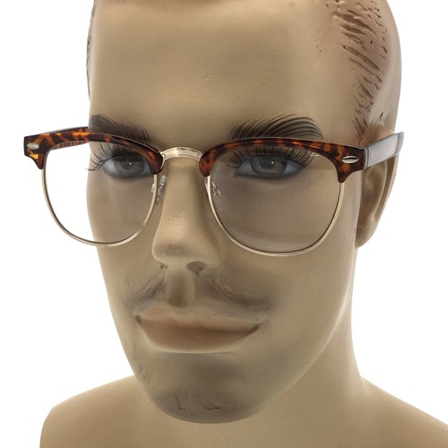 MENS LARGE Fashion Style Glasses Clear Lens Browline Half Frame Retro Nerd - Picture 6 of 6