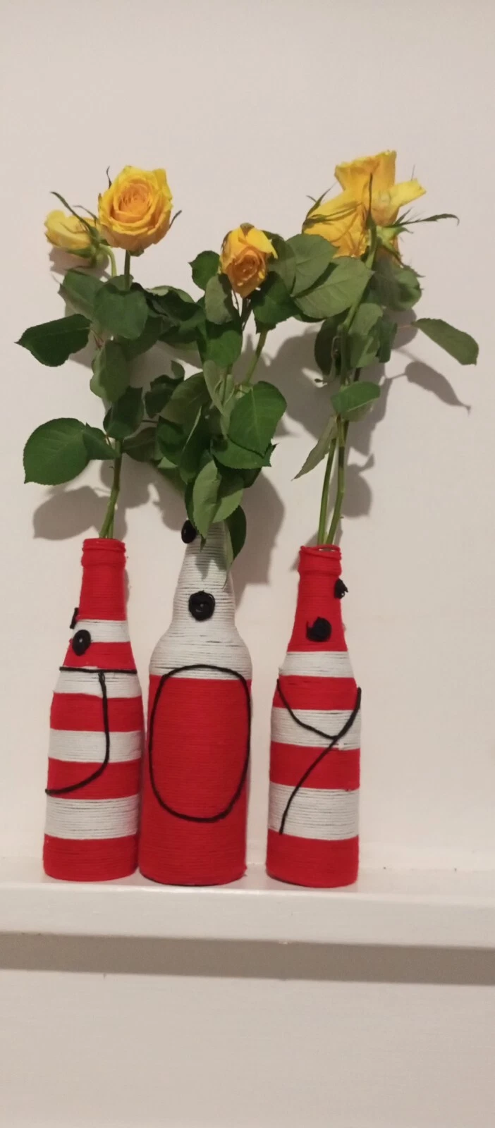 Handmade Set Of 3 Vase Yarn Ribbed Bottle Tall Boho Flower Vase Home Decor Gift