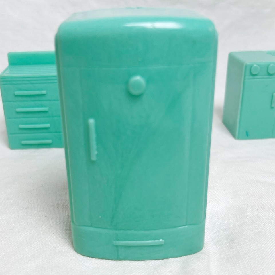 Vintage Plasco Dollhouse Furniture Sea Green Kitchen Set Sink Fridge