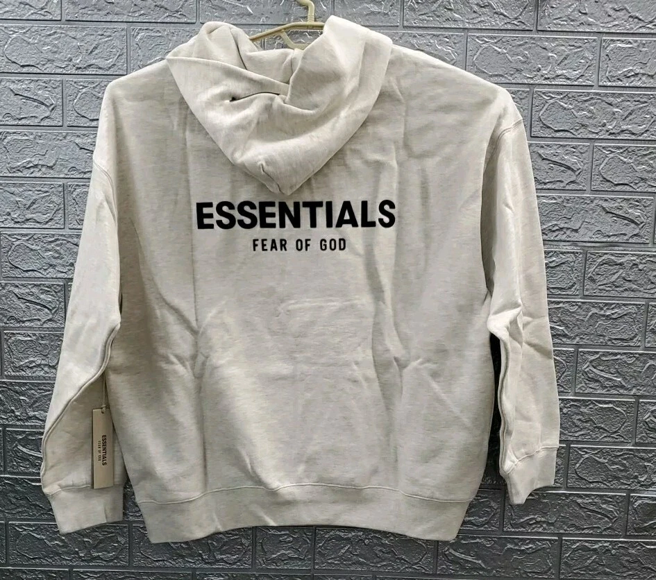 Felpa con cappuccio pullover Essentials Fear Of God logo 2 lati farina d'avena taglia media nuova