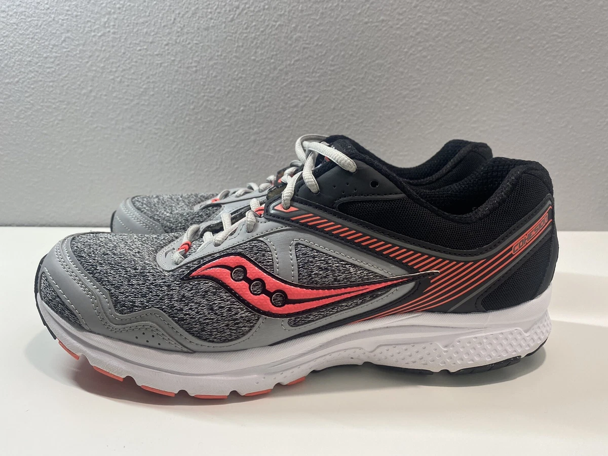 Saucony GRID COHESION 10 Womens Grey Black Coral Running Shoes Sz