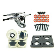 LONGBOARD PARTS PACKAGE 180mm Raw Trucks 70mm Gel Clear Wheels/Bearings/HW