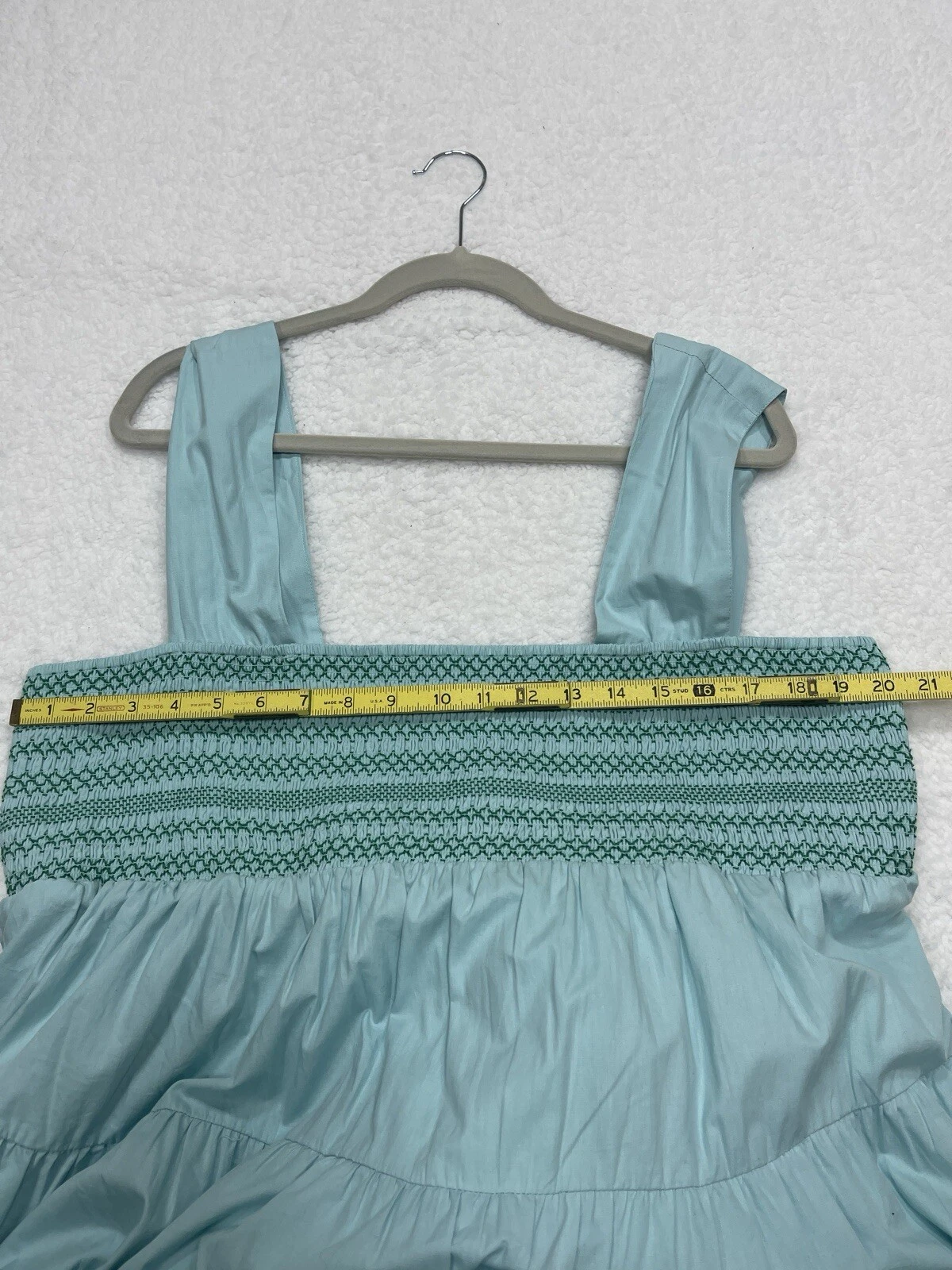 PALM ANGELS Abito midi Anthropologie Helena a strati smocked preppy boho vacay taglia XLP nuovo con etichette