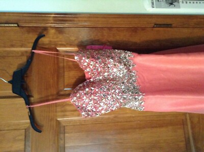 New Dave &Johnny Rhinestone Coral Formal Coctail Prom Wedding Dress 1/2 $326 NWT