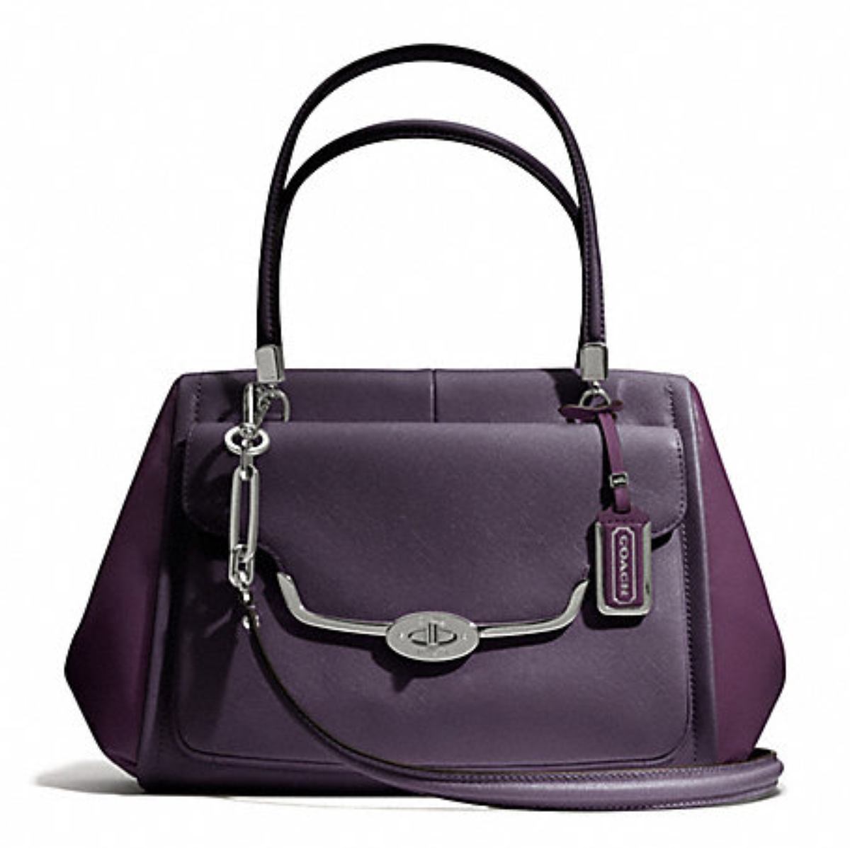 NWT COACH Madison Saffiano Madeline EW Satchel Silver Violet