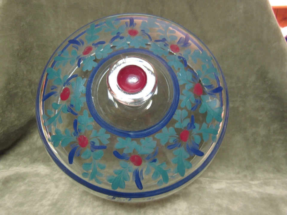 1996 Подписанный Gail Pittman стеклянный торт чехол только вручную цветочный дизайн синий - Изображение 3 из 4