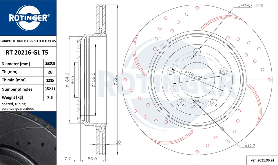 Rotinger Graphite Line discos de freno traseros deportivos 34216753215 - para BMW Serie 5 - Imagen 2 de 3
