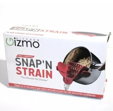 Gizmo Snap N Strain Pot & Pasta Strainer - Adjustable Silicone Clip- RED