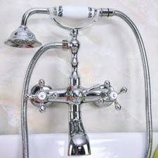 Polished Chrome Clawfoot Bathroom Tub Faucet W/ Hand Shower Sprayer Wall Mount