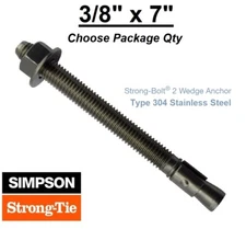 3/8"-16 x 7" Stainless Strong Bolt 2 II Concrete Wedge Anchor  STB2-377004SS