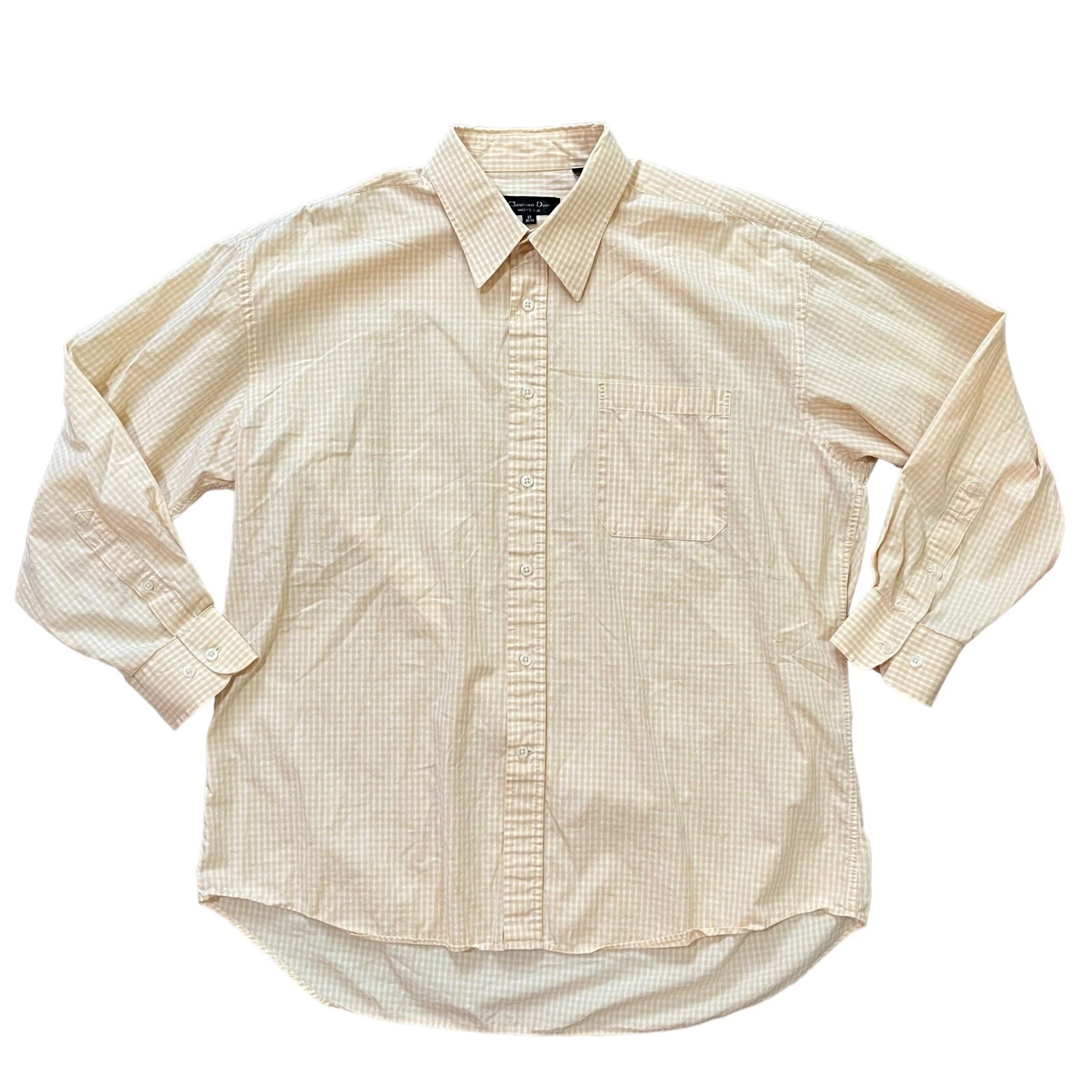 Camicia abito vintage Christian Dior Monsieur da uomo 17 32 33 giallo a scacchi maniche lunghe