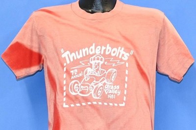 vtg 80s FADED THUNDERBOLTS HOT ROD RUN GRASS VALLEY 7TH ANNUAL t-shirt LARGE L