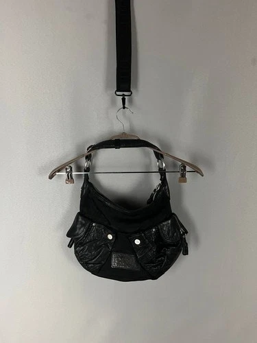 George Gina & Lucy Leather Hobo Shoulder Bag Printed Lining Black Womens