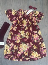 NWT Janie and Jack girl burgundy floral SPRING dress bow socks 3-piece SET 6