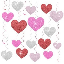 32 Pcs Valentines Party Decorations Pink Red Heart Hanging Swirls Love Heart