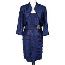 Jessica Howard Dress Suit Womens 12 Navy Blue Jacket and Dress Wedding Mob Mog