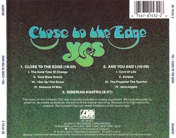 1 CENT CD Yes – Close To The Edge / Prog Rock - Image 2 of 3