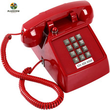 Traditional Red Landline Phone, Retro Corded Telephone Visible Ringing Indicator