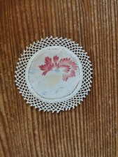 French Antique Reversible Linen Doily 10cm Crochet Lace Floral Decor