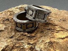 Vintage Boho Geometric Design Silver Tone Hoop Screw Back Large Heavy Earrings