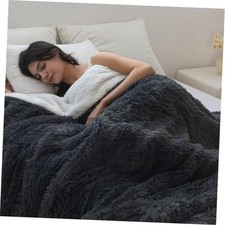 Ultra Soft Faux Fur Throw Blanket   Fuzzy Fluffy Cozy 50"x60" Dark Grey