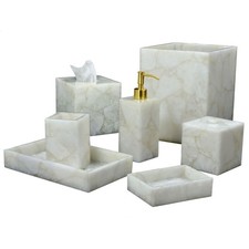 White Quartz Bath Set with Modern Look  7 Pieces Office Bathroom Accessories