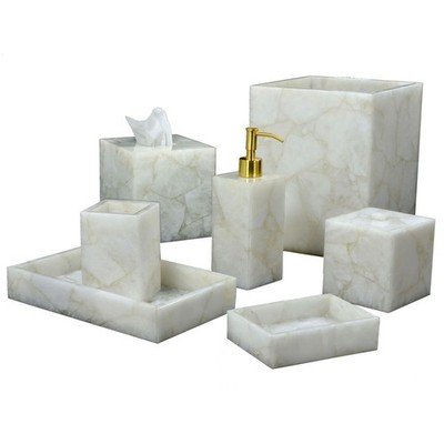 White Quartz Bath Set with Modern Look | 7 Pieces Office Bathroom Accessories