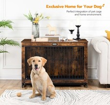 38.6" Furniture-Style Dog Crate with Double Doors, Lock Pull-Out Tray 26.9"H