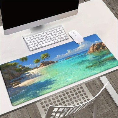 40*90cm Coastal Scene XXL Mouse Pad with Turquoise Water & Palm Trees - Non-Slip