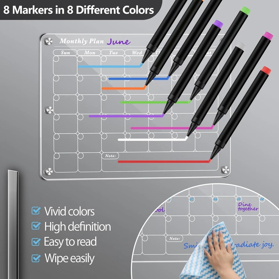 Calendario de tablero de borrado en seco magnético acrílico, planificador reutilizable para refrigerador Foto 3 de 4