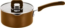 NutriChef 1.5Qt Saucepan With Lid - Non-Stick Stylish 1.5 Quarts, Brown 