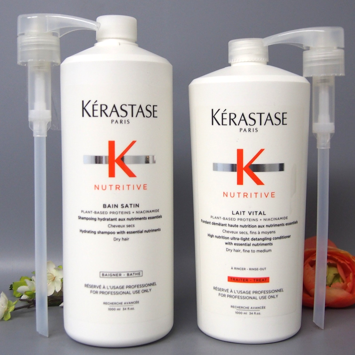 Kérastase シャンプー 1000ml ポンプ付き WITH PUMPS Kerastase Nutritive Bain Satin & Lait Vital 34oz