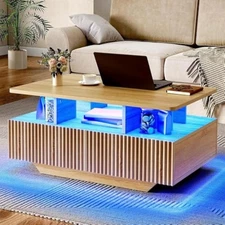 Led coffee tables for living room, fluted farmhouse coffee table with 