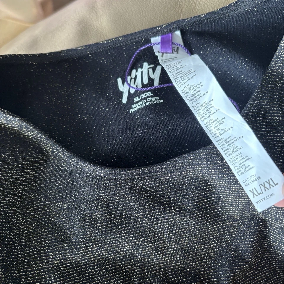 Yitty Fabletics Black Gold Sparkle Long Sleeve Bodysuit XL Sexy Shapewear NEW - Image 2 of 4
