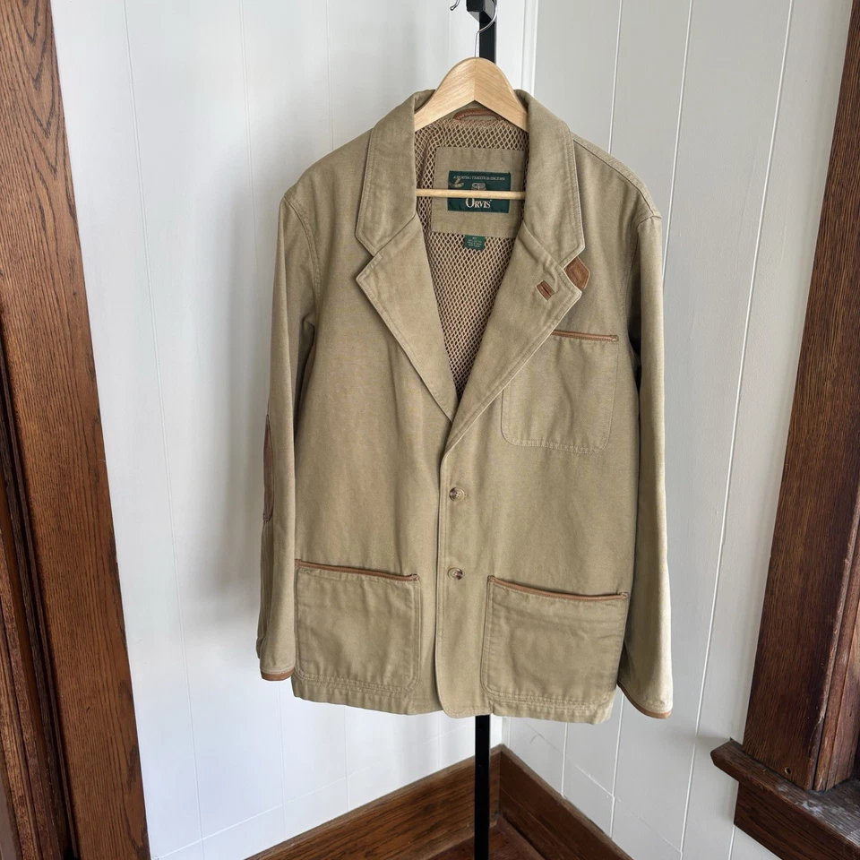 Chaqueta Blazer De Colección Orvis Para Hombres MT Zambezi Tostado Algodón Sarga Codo Parches Caza Foto 2 de 4