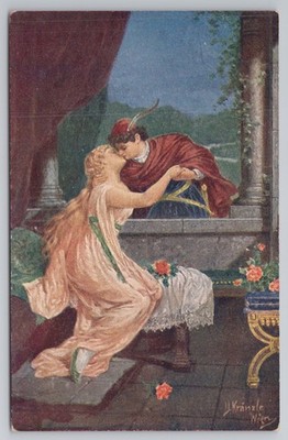Romeo und Julia Balkon Szene J Kraenzle Salon Apart Kunst Postkarte Wien