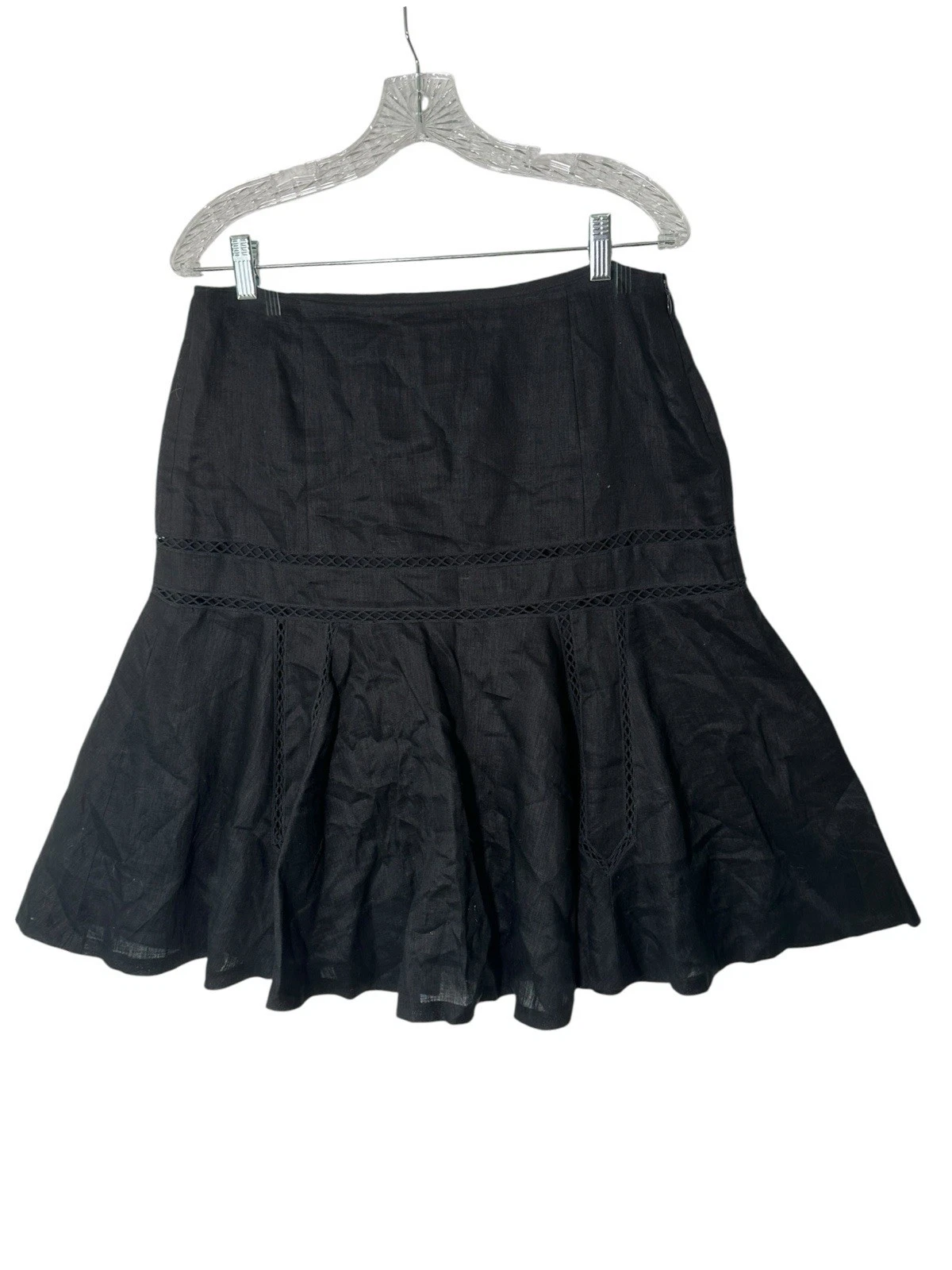 Ralph Lauren 100% Linen Skirt Fit and Flare Solid Black Knee Length Sz 6